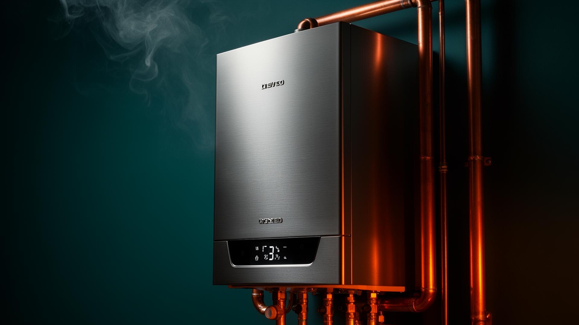 Modern combi boiler with copper pipework